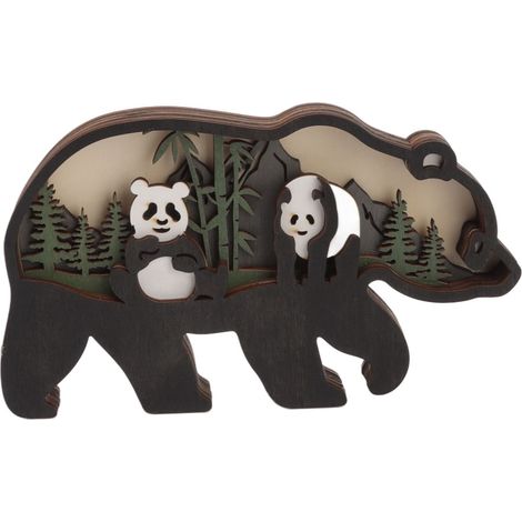 Ornements Panda en Bois Creux Sculptés 3D Animaux Forêt Décoration Maison Cadeau Artisanal (1/5)