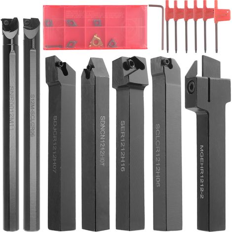 1/2" 12mm Wendeschneidplatten-Drehwerkzeug-Set, 21-teilig - Satz mit 7 Metallwerkzeughaltern mit Hartmetalleinsätzen und passenden Schraubenschlüsseln zum Einstechen, Bohren und Gewindeschneiden. (1/5)