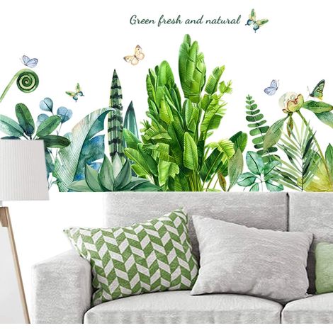 Stickers muraux avec plantes vertes, stickers muraux tropicaux, feuilles de bananier