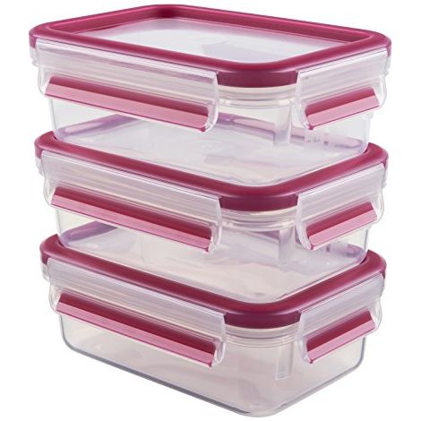 Emsa Food ClipandClose Contenitore Salvafreschezza Trasparente-Rosa 0,55 Litri Set 3 Pezzi (1/3)