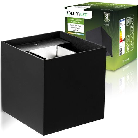 Lámpara de pared LED para jardín, 2x3W, 4000K, ajustable en parte superior e inferior, color negro, marca PICEA LUMILED. (1/5)
