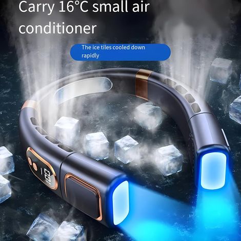 Ventilateur de Cou Portable -High-Tech Éclairage - Sans pales affichage numérique 5 vitesses 4000mAh - Intérieur extérieur - Bleu (1/4)