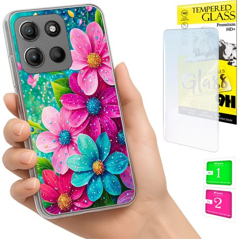 Funda para Motorola Moto G15 con foto, parte trasera con diseño de flores y cristal. (1/5)