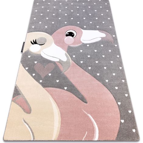 Kinderteppich PETIT FLAMINGOS HERZEN grau grey 120x170 cm