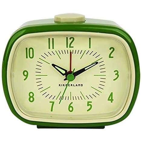 Reloj despertador retro - KIKKERLAND - Verde - Estilo vintage - Fosforescente - Caja de plástico - Manecillas fosforescentes
