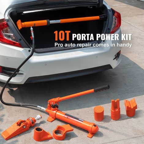 Kit porta-power 10 t, cric hydraulique transportable tuyau 1.4 m, outil redressage carrosserie auto camion ferme avec mallette (1/5)