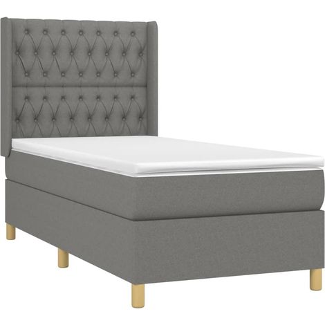 Struttura letto LED con testiera boxspring materasso 90x190 cm tessuto grigio scuro TDL0209397