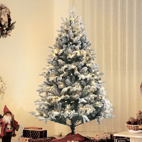 Árbol de Navidad artificial de 180 cm con luces LED, 793 ramas nevadas, soporte de acero plegable de gran realismo, color verde. (1/5)
