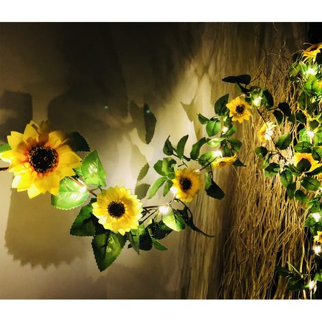 Guirlande lumineuse à 20 LED en forme de tournesol artificiel de 2 m pour Saint-Valentin, mariage, anniversaire,vacances, fête, chambre à coucher (1/5)