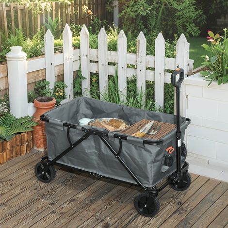 Chariot de jardin pliable, capacité de charge 120 kg, avec bâche amovible, 160 litres, gris foncé