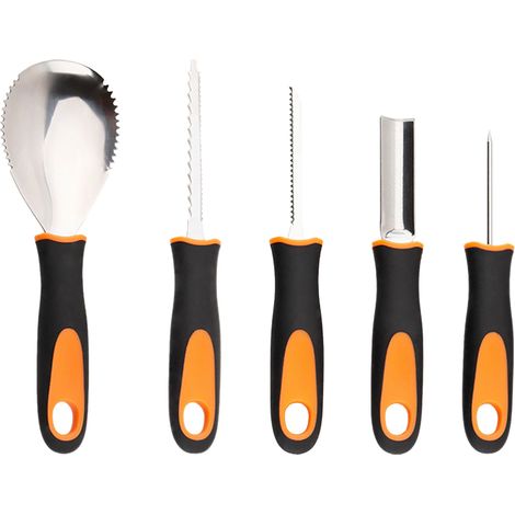 Kit de 5 piezas para tallar calabazas de Halloween: herramientas y suministros profesionales de acero inoxidable para tallar y esculpir calabazas. (1/5)