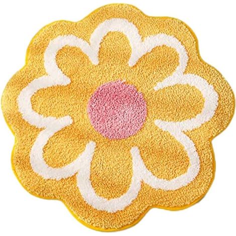 Tapis de bain antidérapant pour salle de bain - Absorbant - Motif floral - Jaune