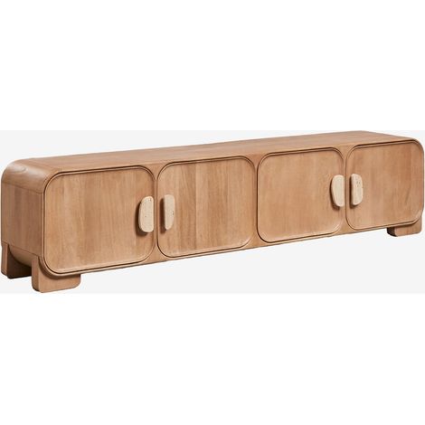 Meuble TV en bois de manguier et pierre naturelle Kivalina SKLUM Travertin - Bois de manguier 220 x 45 cm (1/5)