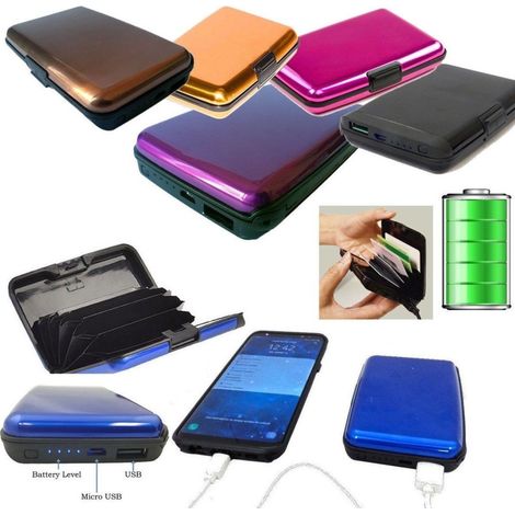 Trade Shop - AUSSENBATTERIEN BANK 2 IN 1 PORTA CARTE DI CREDITO TESSERA IN ALLUMINI - (1/5)