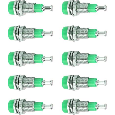 J.40006 Lot de 10 prises jack femelles bananes nickelées 2 mm, montage sur panneau, bornes vertes