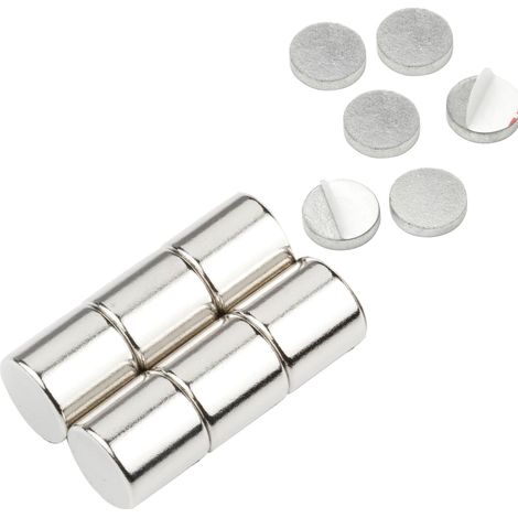 vasalat Scheibenmagnet rund, Magnet mit Metallscheibe selbstklebend, Rundmagnet ø 8mm, Neodym vernickelt 12-teilig