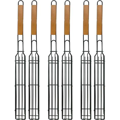 4 Panier à griller, revêtement antiadhésif, poignée en bois, pour légumes et saucisses, barbecue extérieur (1/5)