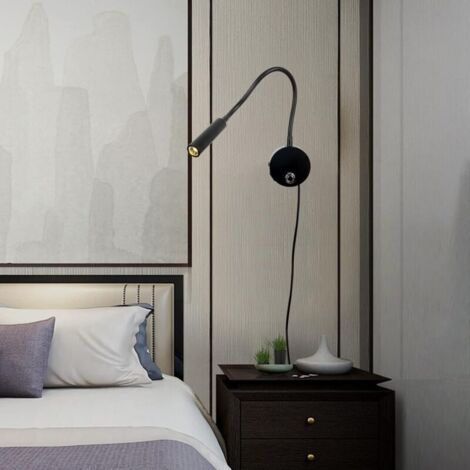 Lampe de lecture murale LED avec interrupteur tactile, intensité variable, col de cygne, lampe de lecture murale avec connexion USB, lampe de chevet d'intérieur avec prise et câble pour tête de (1/3)