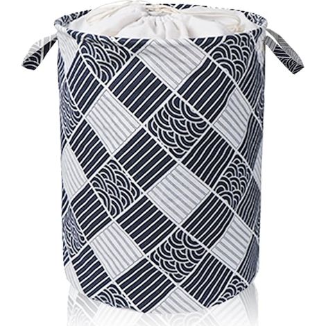 Grand panier à linge, 1 pièce, pliable, rond, panier de rangement pliable avec cordon de serrage, pour chambre à coucher, salle de bain, noir (1/5)