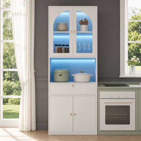 Glasvitrine stauraumschrank mit rgb led beleuchtung - 70 x 35 x 180 cm - bücherschrank büroschrank hochschrank für wohnzimmer - mdf und glas moderner stil - weiß (1/5)