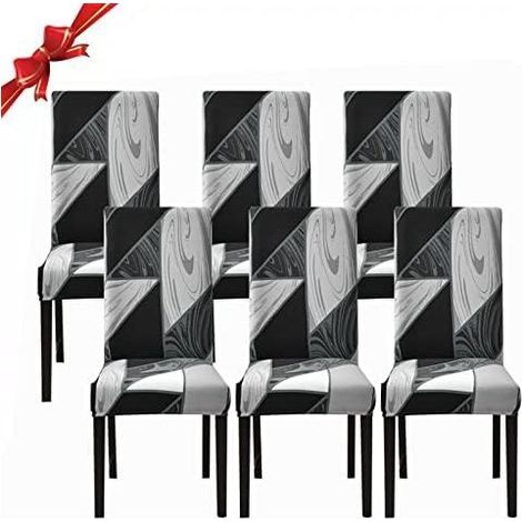 Set of 6 stretch dining chair covers (black geometric pattern, set of 6), universal washable chair covers, easy-clean chair covers for hotel dining room decor, r (1/5)