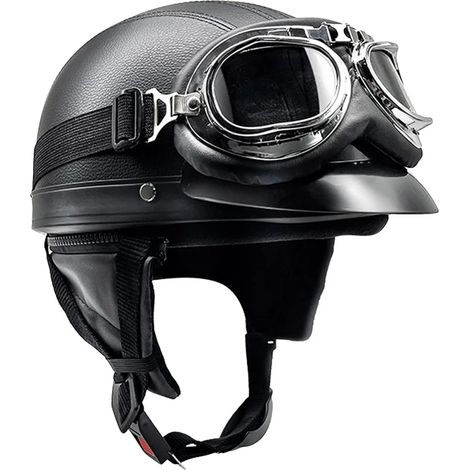 Casque Rétro Moto - Matériau Abs Et Cuir Pu - Pour Scooter Et Motocyclette - Taille Unique (1/5)