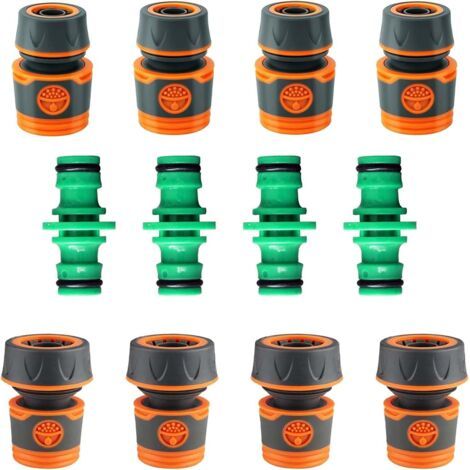 12 Connecteur Tuyau Arrosage, Raccord d'Arrosage 19mm 25 mm, Rapide Arrosage 1/2 in Rapides 3/4 in, Raccords Bidirectionnels Plastique Set -