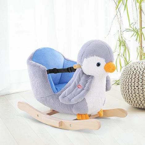 Cheval à bascule pingouin en peluche avec 32 chansons et ceinture de sécurité, à partir de 18 mois (1/5)