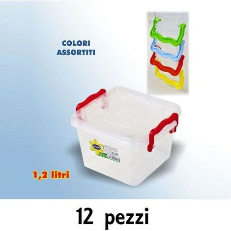 TRADE SHOP - Set 12 Contenitori Plastica 1200ml Cibo Alimenti Frigorifero Quadrati Manici -