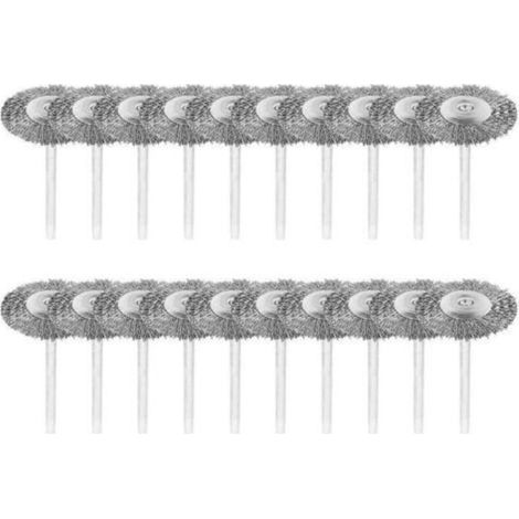 Lot de 20 brosses métalliques avec tige de 3 mm en acier inoxydable polissage Dremel outil rotatif