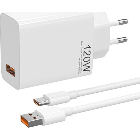 Chargeur USB rapide 120 W pour Xiaomi 14T Pro / 14 Ultra / 13T Pro / 13 Lite / 12T / 11T, etc., incluant un câble USB-C de 2 m (6 A) (1/5)