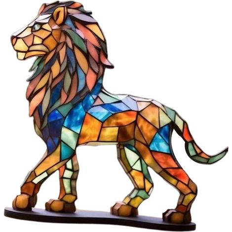 Statue lion en métal colorée, sculpture animale décorative pour bureau, salon, cheminée, anniversaire, base solide, décoration intérieure (1/5)