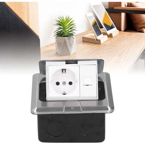 Boîte de Prise de Sol Encastrée en Acier Inoxydable, Norme UE, avec Outil d'Installation, 250V AC
