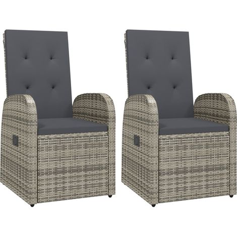 Lot de 2 Chaises de jardin inclinable - Chaises d'extérieur pour terrasse/jardin et coussins Résine tressée Gris BV632267 - BonneVie (1/4)