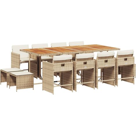 Maison Exclusive - Set da Pranzo da Giardino 13 pz con Cuscini Beige in Polyrattan