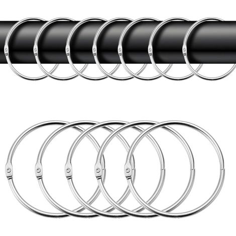Set di 40 anelli per tende, facili da aprire, diametro 50 mm, in metallo argentato, per bastoni per tende e progetti fai da te. (1/5)
