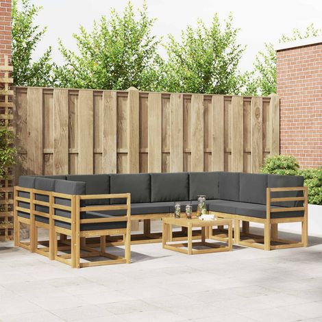 Ensemble salon de jardin modulable 10 pièces blanc et anthracite en bois d’acacia massif avec coussins, 9 places (1/5)