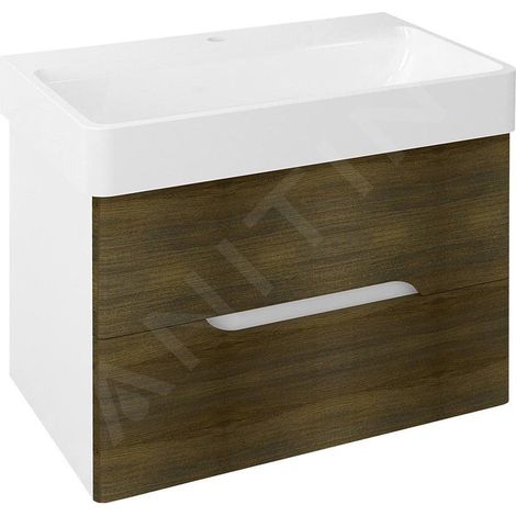 MEDIENA Meuble sous-vasque 76x51x48,5cm, blanc mat/chêne graphite (1/4)