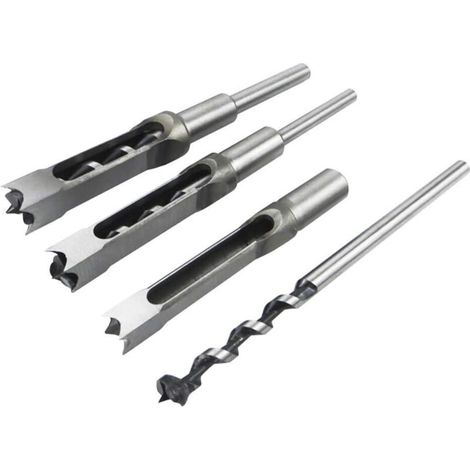 Ensemble de 4 forets carrés pour le travail du bois, ciseaux à mortaiser en acier, scies cloches et outils électriques pour charpentiers, diamètres : 1/2, 1/4, 5/16 et 3/8 pouces