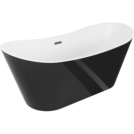 Mexen Montana freistehende Badewanne 180 x 80 cm, weiß/schwarz, gebürsteter Gun Gray Überlauf - 5201