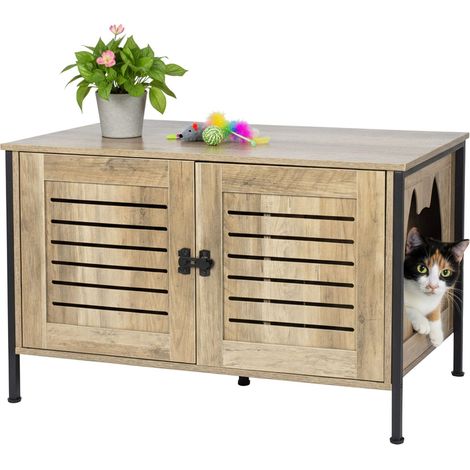 Katzenstreuschrank mit katzenkopf eingang holzoptik