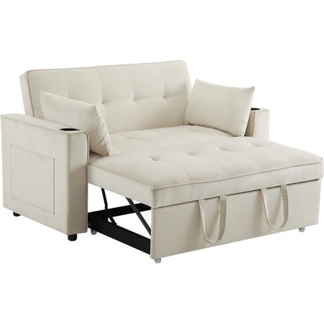Canapé-lit pliable multifonction en velours avec porte-gobelets et coussins 2 places pour salon et chambre (1/5)