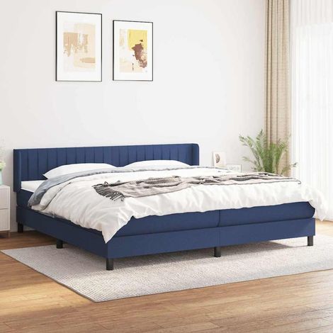 Cama box spring con colchón tela azul 200x200 cm (1/5)