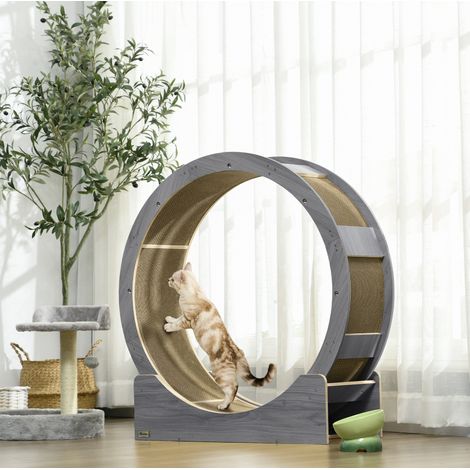 Ruota per gatti 91 x 33,5 x 94 cm in legno grigio con freno – MEUBLIV (1/5)