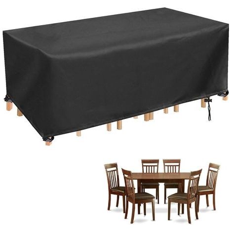Bache Table de Jardin, Imperméable Bache Mobilier de Jardin Rectangulaire Housse, Anti-UV Robuste Housse de Protection Jardin, 250x110x90cm, Noir (1/5)