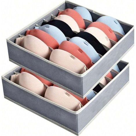Lot de 2 organiseurs de tiroirs pour lingerie, boîte de rangement pour soutiens-gorge avec 7 compartiments, armoire pliable, tiroir de rangement pour soutiens-gorge, cravates, foulards