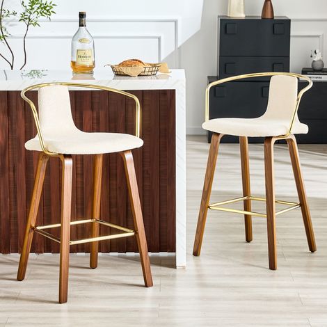 Taburete de bar con reposabrazos, lote de 2, 54,7 x 44 x 88 cm, madera y metal, blanco HAVRYA (1/5)