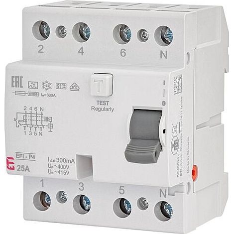 Disjoncteur différentiel ETI EFI-P4, 4 pôles, 25A, 0,3A, type A, à action instantanée