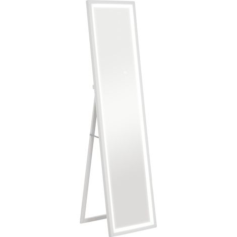 Grande specchio rettangolare a figura intera, da parete o da appoggio, 40 x 160 cm con illuminazione LED tricolore, bianco