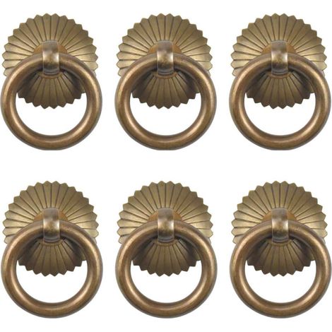 Set of 6 Vintage Furniture Handles, Drawer Ring Pull Handle, Antique Pull Handles, Furniture Knob for Kitchen Cabinet Cupboard Dresser Door, Pull Ring Diameter 3cm (1/5)